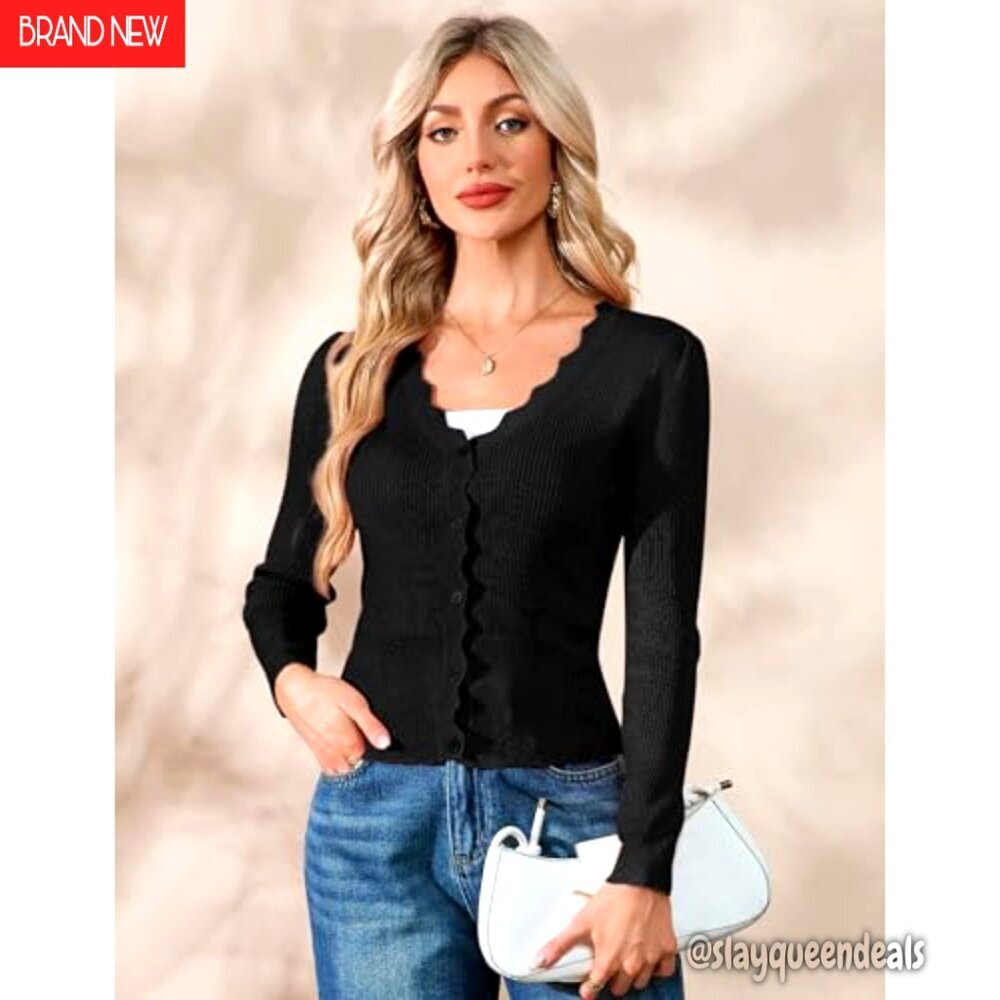 Long Sleeve V-Neck Knit Cardigan Slim Fit Lightweight Open Front Sweater - Picture 3 of 8